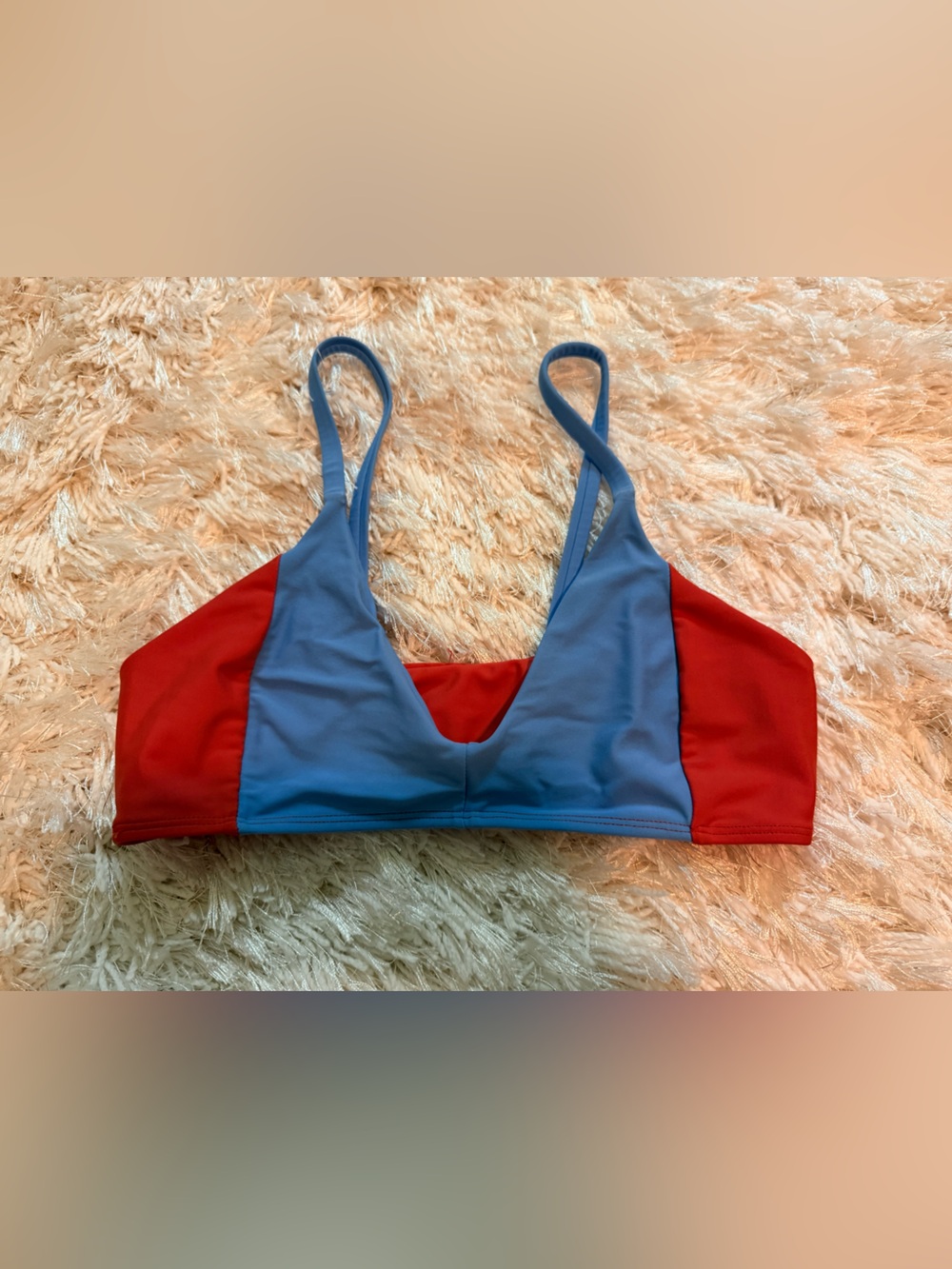 Free People Two-Tone Red and Light Blue Swim Bikini Top